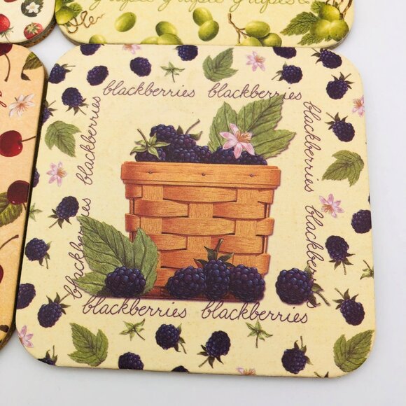 Longaberger Basket & Fruit Themed Cork Coasters Set Of 4 New - Picture 4 of 7